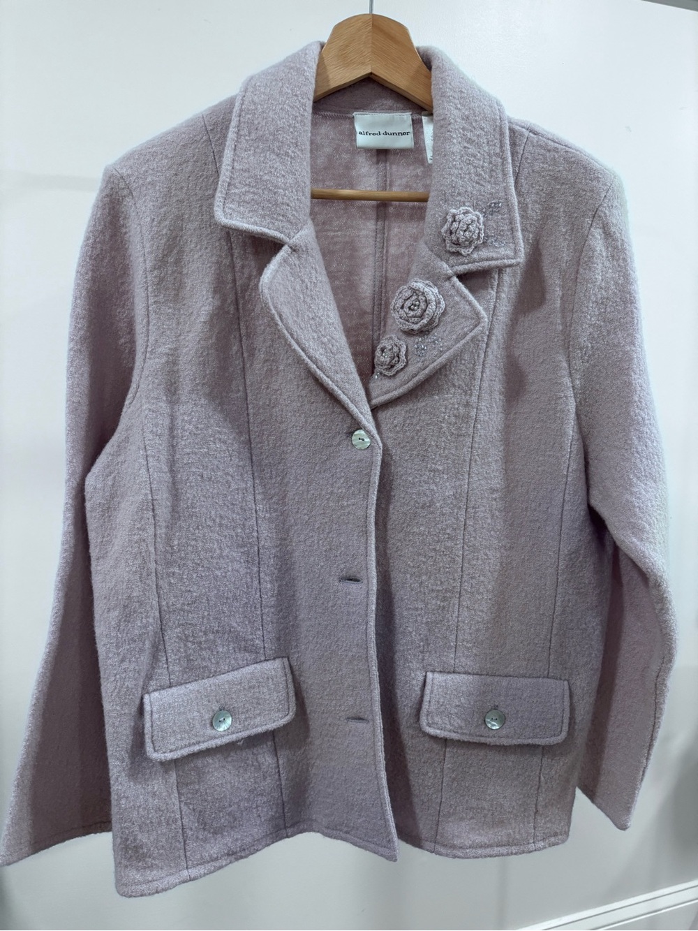 Alfred Dunner Mauve Button Floral Accent Jacket 100% Wool